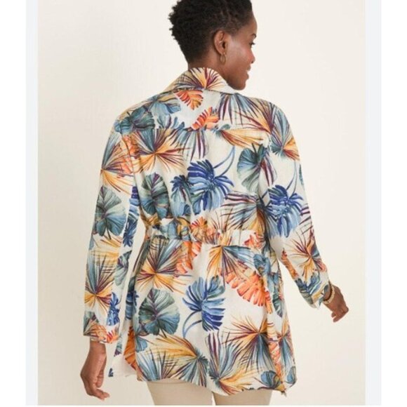 Chico's 100% Linen Tropical Colorful Casual Utility Jacket Size 2 12/14 - Picture 2 of 10